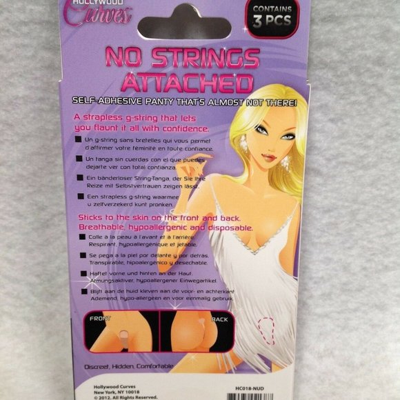 Hollywood Curves No Strings Nude Self Adhesive G-String Panties No Lines 3 pack - Picture 3 of 3